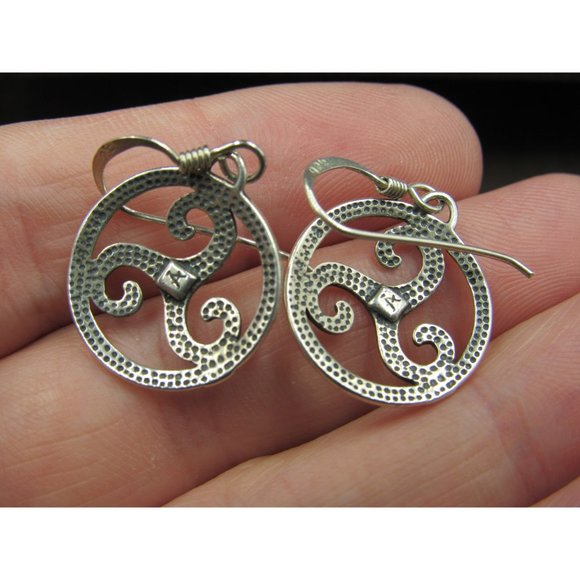 Sterling Silver Druid Symbol Dangle Earrings Vintage Wedding Engagement - Picture 4 of 6
